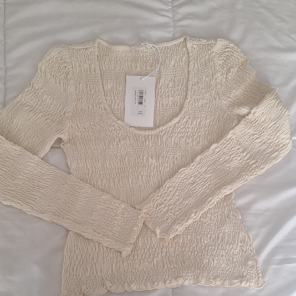 Frame Denim Ivory Smocked Blouse